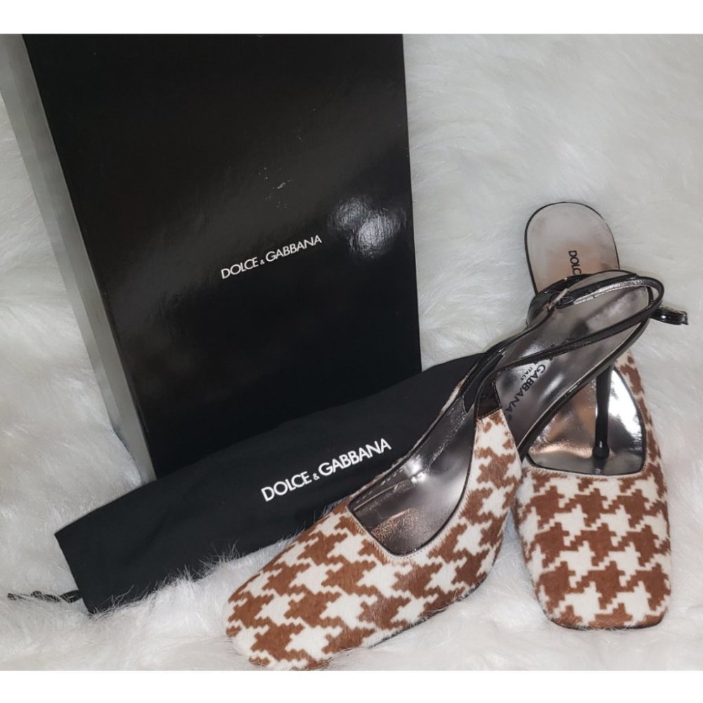 Dolce and Gabbana Houndstooth Pony Hair Sling Back